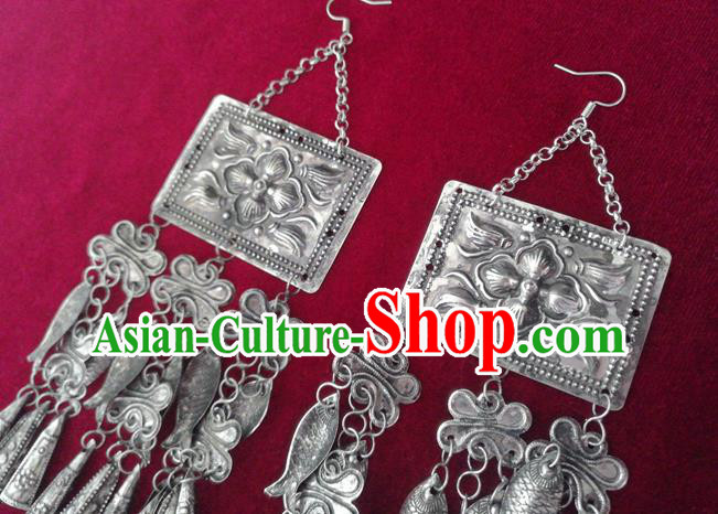China Traditional Cheongsam Ear Accessories National Ethnic Silver Fish Tassel Earrings