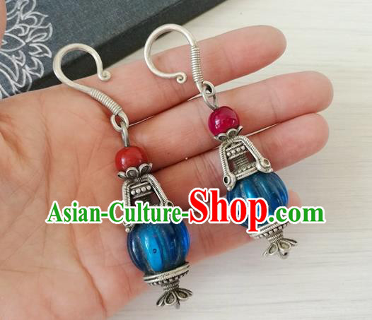 China Handmade Ancient Court Silver Earrings Traditional Qing Dynasty Imperial Concubine Ear Accessories