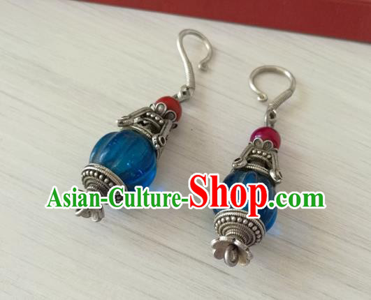 China Handmade Ancient Court Silver Earrings Traditional Qing Dynasty Imperial Concubine Ear Accessories