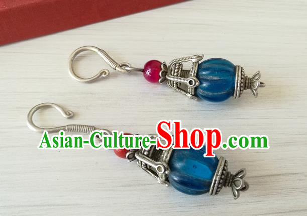 China Handmade Ancient Court Silver Earrings Traditional Qing Dynasty Imperial Concubine Ear Accessories