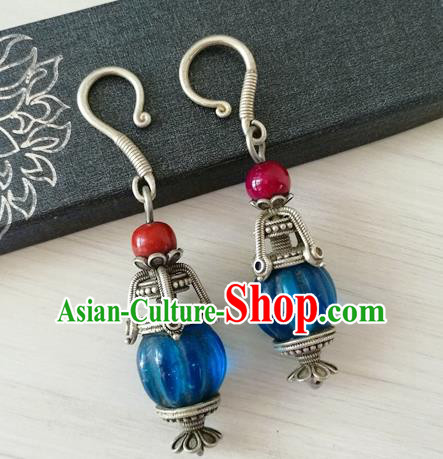 China Handmade Ancient Court Silver Earrings Traditional Qing Dynasty Imperial Concubine Ear Accessories