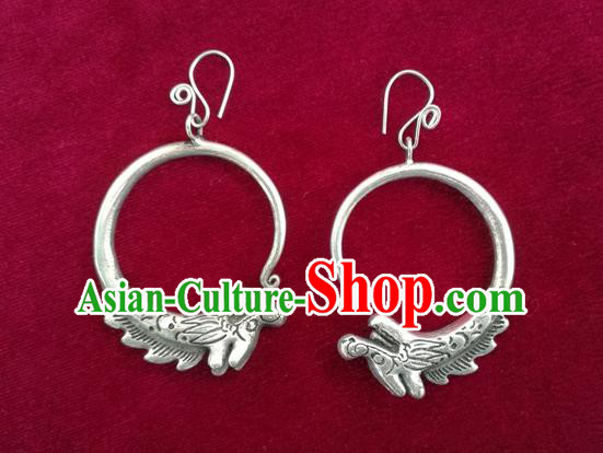 China Handmade National Silver Carving Dragon Earrings Traditional Ethnic Stage Performance Ear Accessories