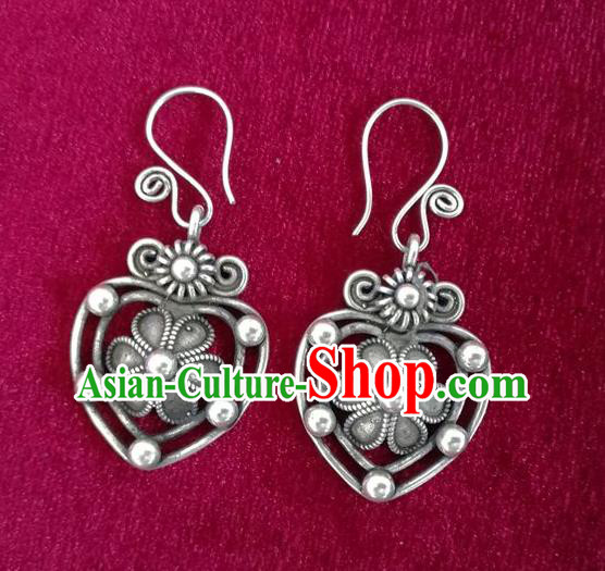 China Traditional Guizhou Ethnic Stage Performance Ear Accessories Handmade National Silver Carving Earrings