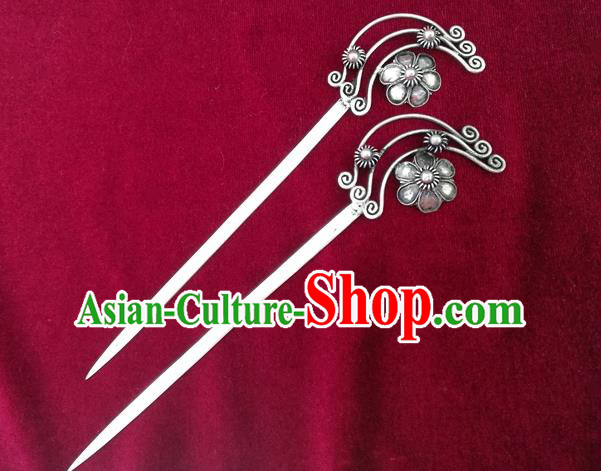 Chinese Traditional Miao Nationality Silver Hairpin Guizhou Ethnic Folk Dance Hair Accessories