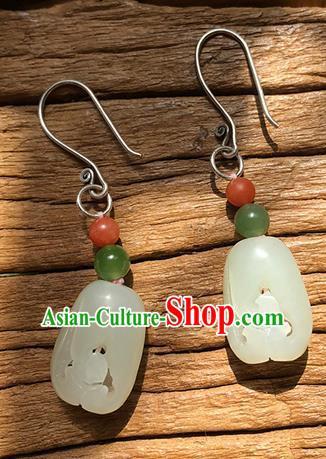 China Handmade National Jade Carving Earrings Traditional Cheongsam Ear Accessories