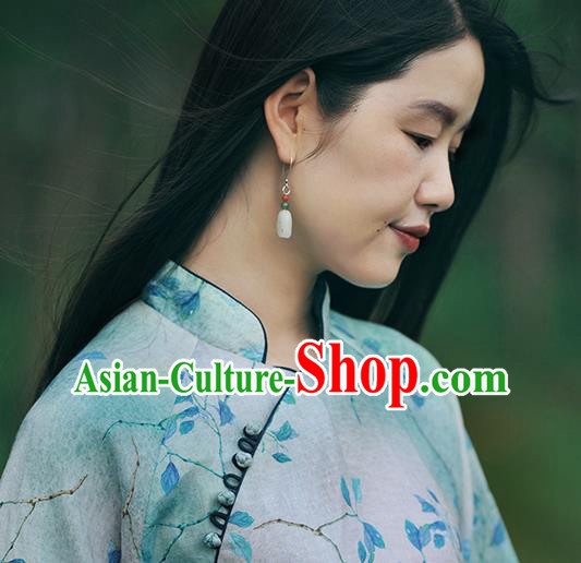 China Handmade National Jade Carving Earrings Traditional Cheongsam Ear Accessories