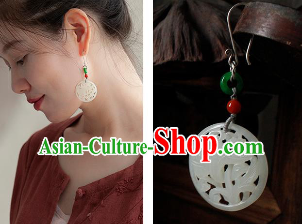 China Handmade National Carving Orchid Earrings Traditional Cheongsam Jade Ear Accessories