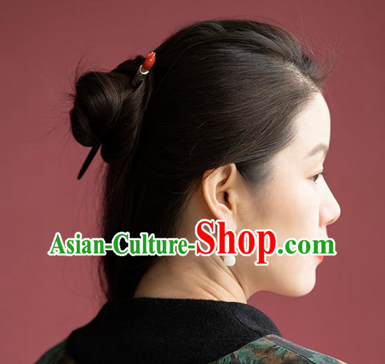 Chinese Traditional Cheongsam Agate Hairpin National Hair Accessories Handmade Ebony Hair Stick