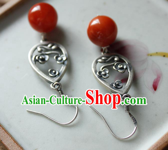 China Handmade National Agate Bead Earrings Traditional Cheongsam Silver Cloud Jewelry