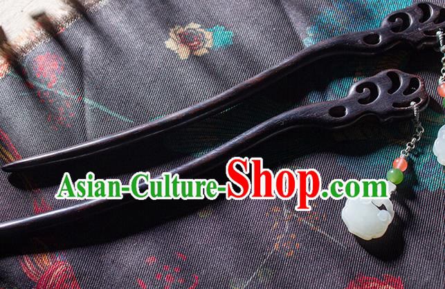 Chinese Handmade Ebony Hair Stick Traditional Cheongsam Jade Lock Tassel Hairpin National Hair Accessories