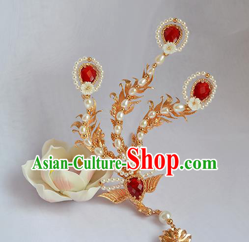 Chinese Traditional Hair Accessories Ancient Ming Dynasty Empress Pearls Phoenix Hairpin