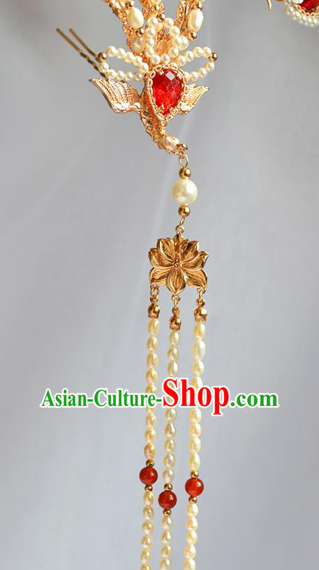 Chinese Traditional Hair Accessories Ancient Ming Dynasty Empress Pearls Phoenix Hairpin