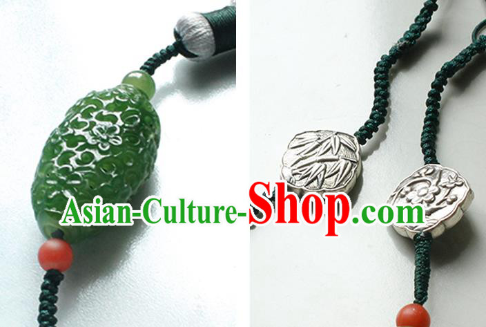 Handmade Chinese Traditional Jewelry Accessories Classical Cheongsam Jade Carving Pendant Tassel Brooch