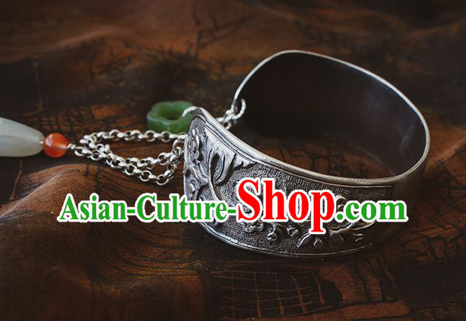 Handmade Chinese Silver Carving Bracelet Traditional Wristlet Accessories Classical Cheongsam Jewelry