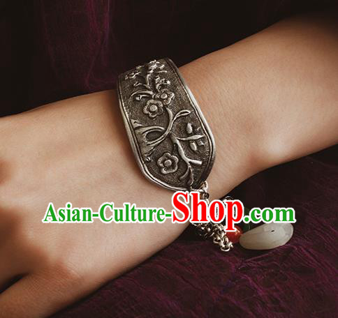 Handmade Chinese Silver Carving Bracelet Traditional Wristlet Accessories Classical Cheongsam Jewelry