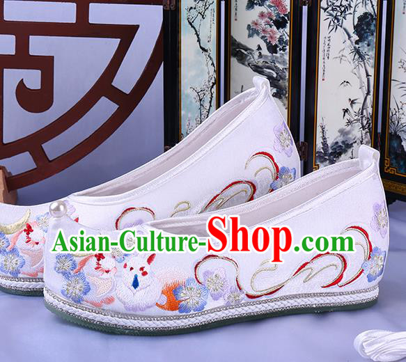 Chinese Traditional Hanfu Shoes Ming Dynasty Embroidered Bow Shoes Ancient Princess White Cloth Shoes