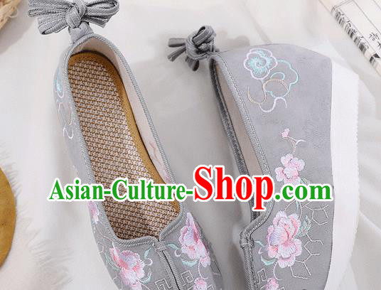 China Traditional Embroidered Hanfu Shoes Ancient Princess Shoes Handmade Grey Cloth Shoes