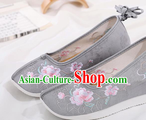 China Traditional Embroidered Hanfu Shoes Ancient Princess Shoes Handmade Grey Cloth Shoes