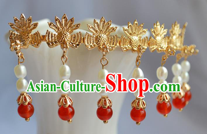 Chinese Traditional Ming Dynasty Queen Pearls Tassel Hair Stick Ancient Empress Seven Phoenix Hairpin