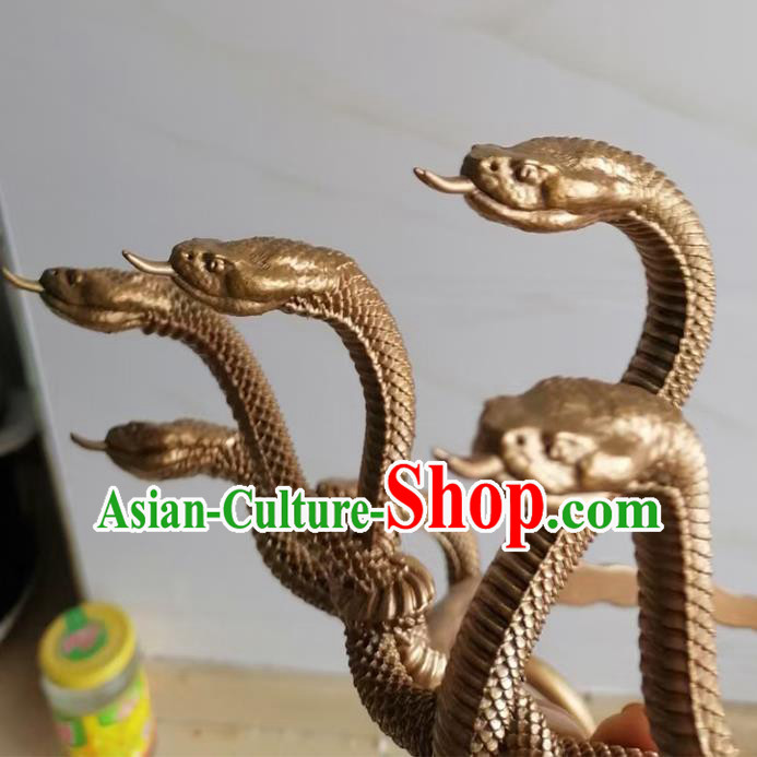 Chinese Ancient Drama Nine Heads Snake Monster Hair Clasp Handmade Golden Hair Crown