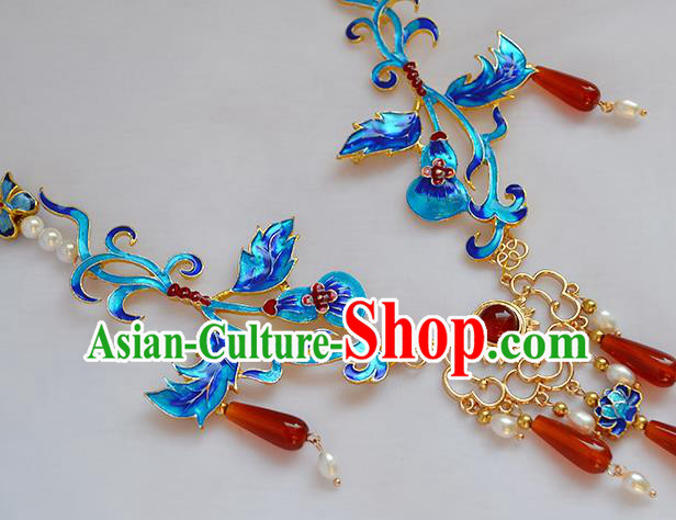 Chinese Ancient Court Lady Tassel Necklace Handmade Traditional Ming Dynasty Cloisonne Necklet Jewelry