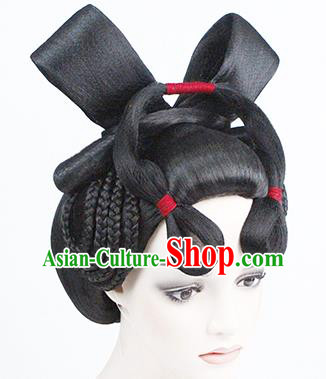 China Traditional Tang Dynasty Palace Lady Wigs Chignon Classical Dance Performance Headdress