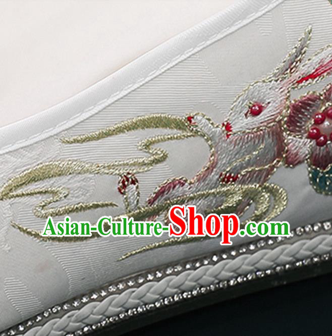 Chinese Embroidery Flowers Shoes Traditional Hanfu Shoes National Woman White Cloth Shoes