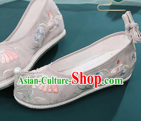 China Ancient Ming Dynasty Princess Shoes Embroidered Butterfly Shoes Traditional Grey Cloth Hanfu Shoes