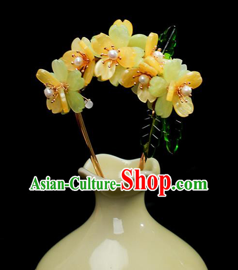 Chinese Ancient Palace Lady Hairpin Traditional Ming Dynasty Yellow Flowers Hair Stick
