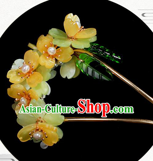 Chinese Ancient Palace Lady Hairpin Traditional Ming Dynasty Yellow Flowers Hair Stick