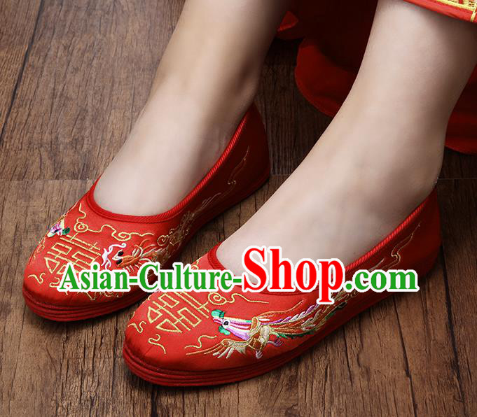 Chinese Classical Bride Embroidered Shoes National Wedding Woman Shoes Traditional Beijing Red Cloth Shoes
