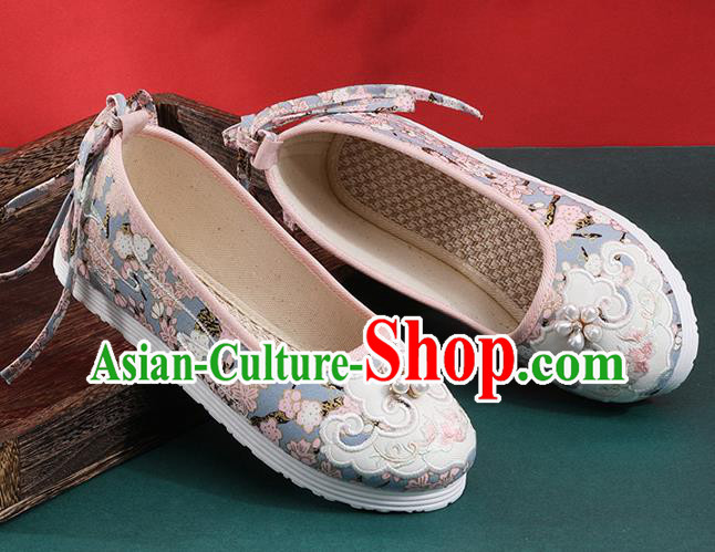 Chinese Traditional Folk Dance Shoes Classical Blue Cloth Shoes National Woman Shoes