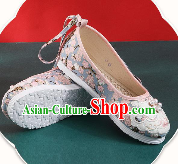 Chinese Traditional Folk Dance Shoes Classical Blue Cloth Shoes National Woman Shoes