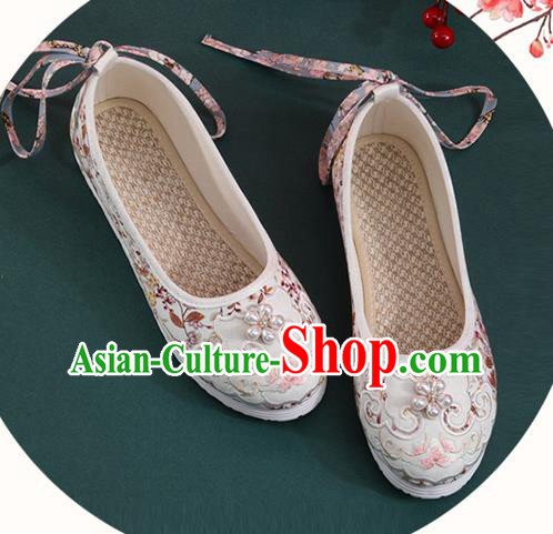 Chinese National Woman Shoes Traditional Folk Dance Shoes Classical White Cloth Shoes