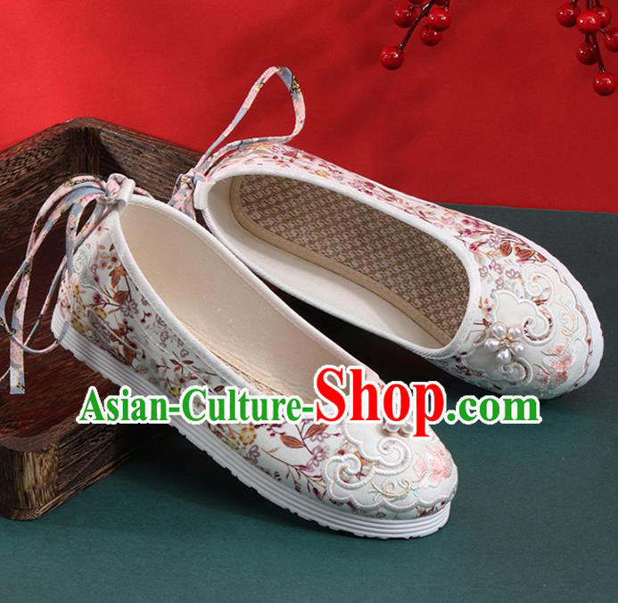 Chinese National Woman Shoes Traditional Folk Dance Shoes Classical White Cloth Shoes