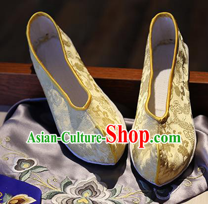 Chinese Classical Dragons Pattern Shoes Hand Golden Brocade Shoes Traditional Ancient Empress Shoes