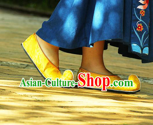 Chinese Classical Dragons Pattern Shoes Hand Golden Brocade Shoes Traditional Ancient Empress Shoes