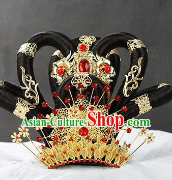 China Classical Fairy Dance Headwear Traditional Tang Dynasty Imperial Concubine Wigs Chignon Headpieces