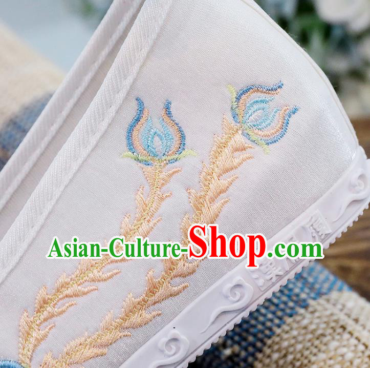 Chinese Traditional Hanfu White Cloth Shoes Classical Dance Shoes National Embroidery Phoenix Shoes