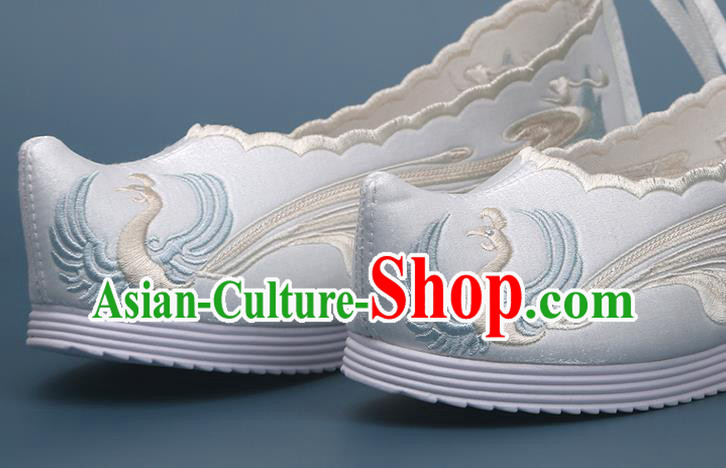 Chinese Classical Dance White Satin Shoes National Embroidery Phoenix Shoes Traditional Hanfu Shoes