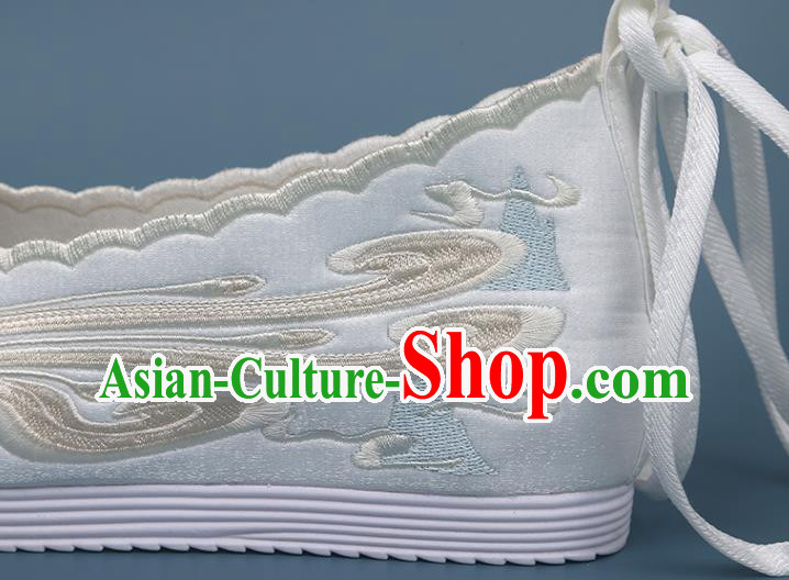 Chinese Classical Dance White Satin Shoes National Embroidery Phoenix Shoes Traditional Hanfu Shoes