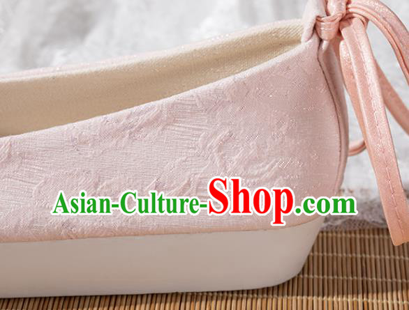 China Traditional Tang Dynasty Pink Cloth Shoes Ancient Princess Shoes Hanfu Pearls Toe Shoes