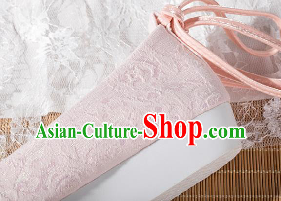 China Traditional Tang Dynasty Pink Cloth Shoes Ancient Princess Shoes Hanfu Pearls Toe Shoes