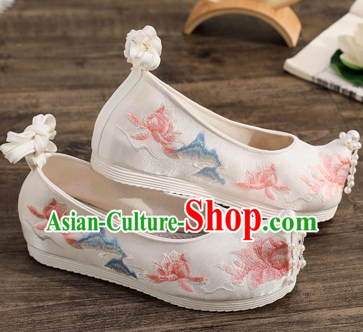 China Traditional Hanfu Beads Toe Shoes Ancient Ming Dynasty Embroidered Shoes Princess Shoes