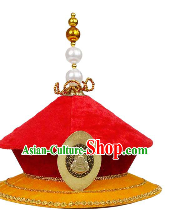 Chinese Ancient Drama Imperial Emperor Hat Traditional Qing Dynasty Monarch Headwear