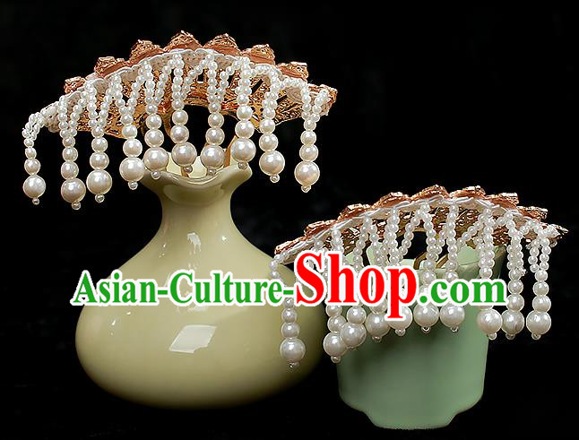Chinese Ancient Palace Lady Golden Hairpin Traditional Tang Dynasty Court Tassel Hair Comb