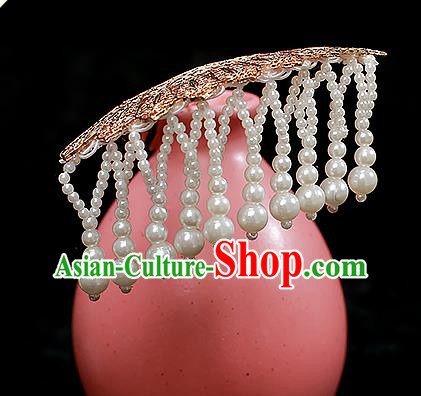 Chinese Ancient Palace Lady Golden Hairpin Traditional Tang Dynasty Court Tassel Hair Comb