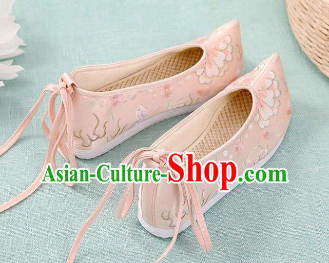 Chinese Traditional Hanfu Pink Cloth Shoes Classical Dance Shoes National Woman Embroidered Shoes