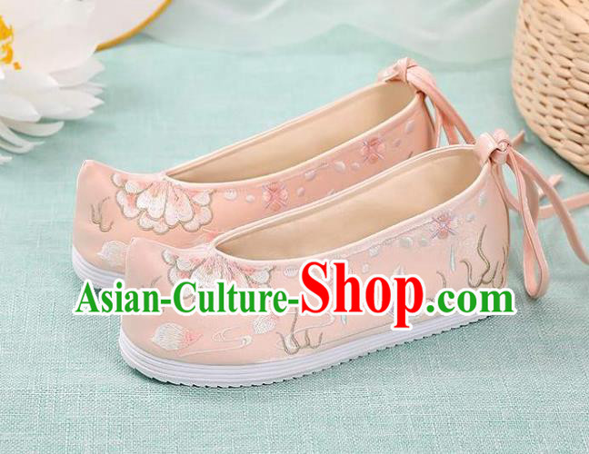 Chinese Traditional Hanfu Pink Cloth Shoes Classical Dance Shoes National Woman Embroidered Shoes