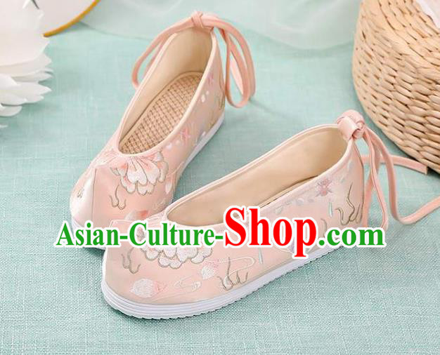 Chinese Traditional Hanfu Pink Cloth Shoes Classical Dance Shoes National Woman Embroidered Shoes